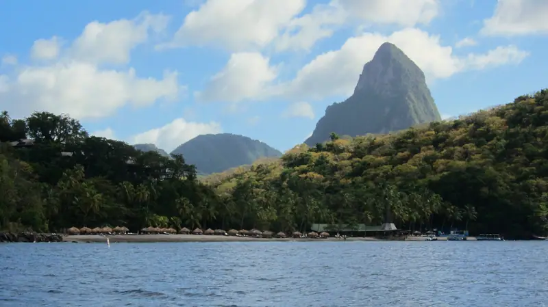 The Pitons seen across the bay from Anse Chastanet, St. Lucia