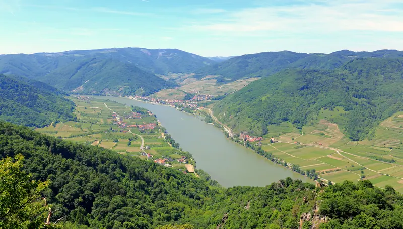 The Danube winding through the vineyards of Austria’s Wachau Valley, a stretch of this cruise’s route
