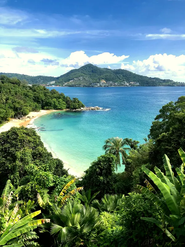 A tropical beach seen from a hill on Phuket
