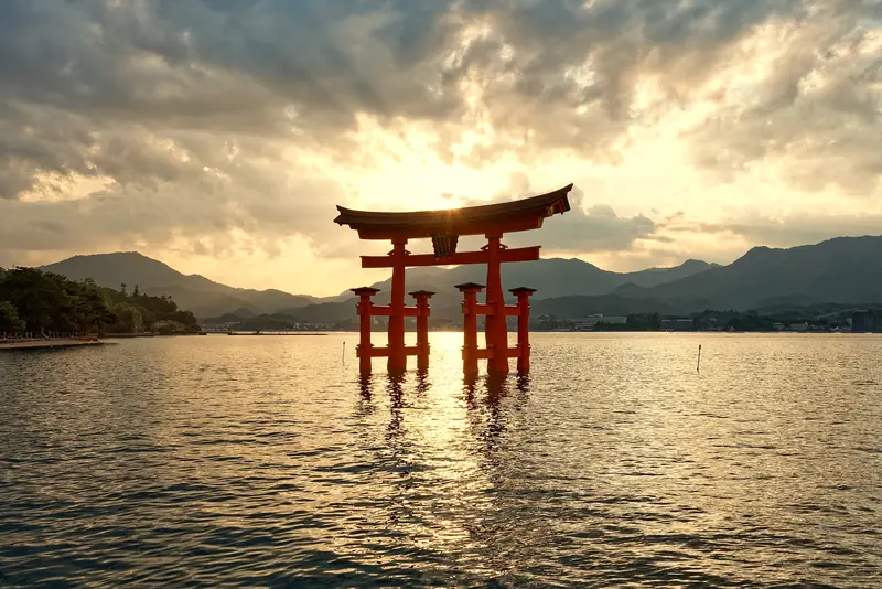 Itsukushima-jinja torii at sunset, Miyajima, Japan, at Tokyo to Tokyo: Kobe, Hiroshima, Busan and Nagasaki