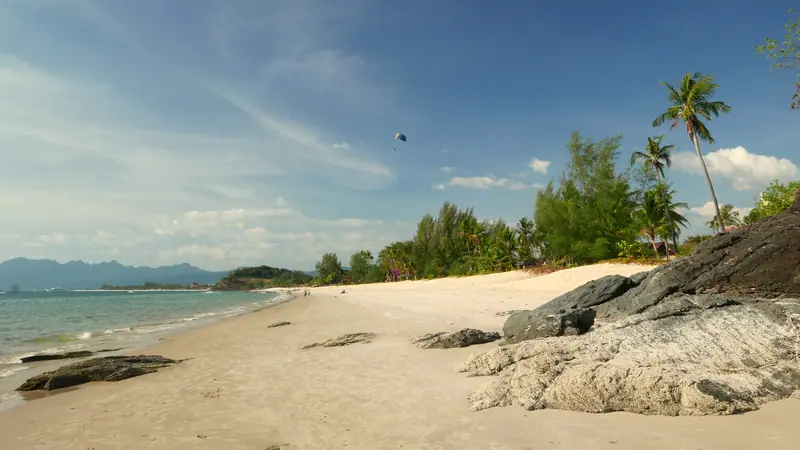 Turquoise water and white sand at Cenang Beach, Langkawi